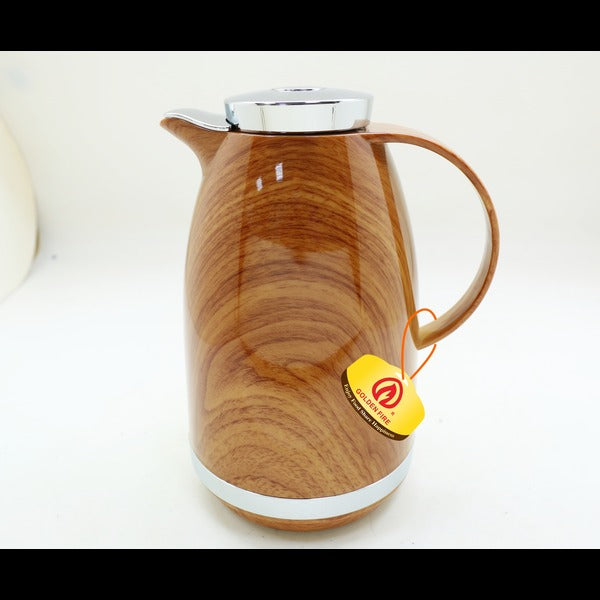 Wooden Silver Golden Fire Round Thermos 0.7 & 1.0Ltr - Taiwan