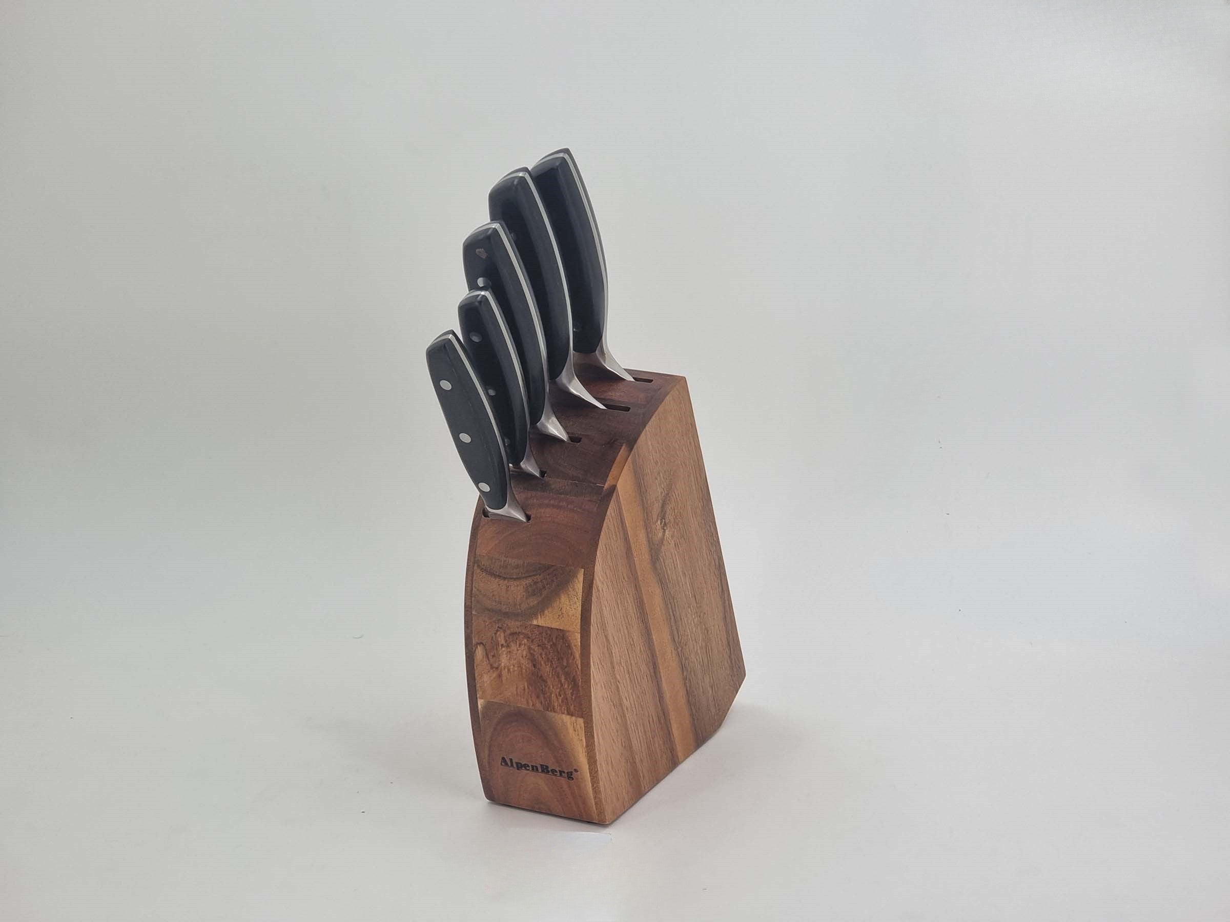 Alpenburg 6Pcs Black Knife Set With Oval Wooden Holder