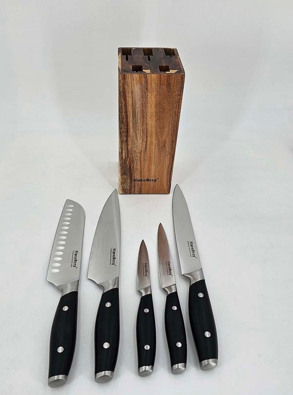 Alpenburg 6Pcs Black Knife Set With Wooden Holder