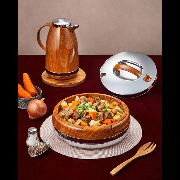 Wooden Silver Golden Fire Round Food Warmer 3, 4, 5 & 6Ltrs - Taiwan