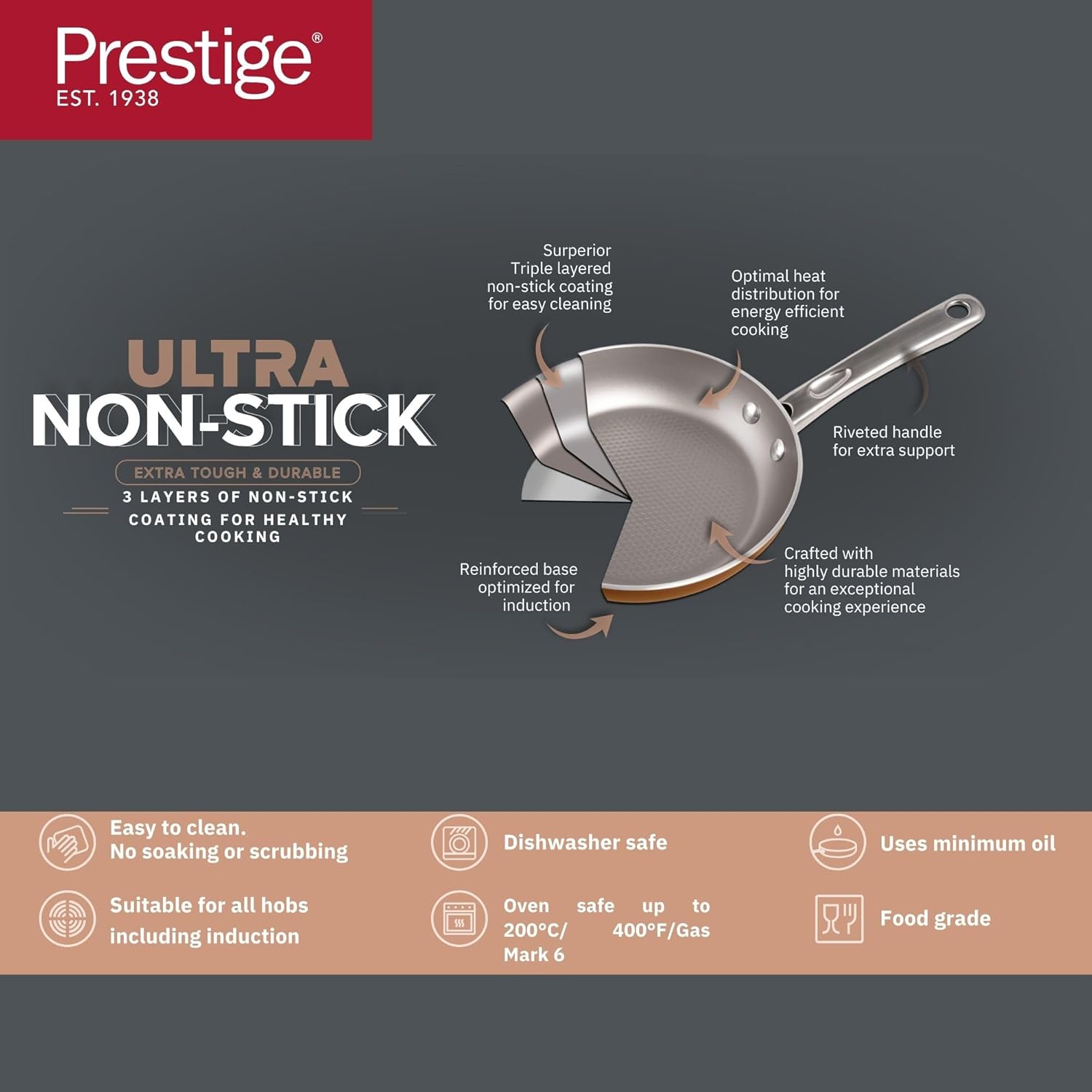 PRESTIGE ULTRA 29CM/11.25" FRYPAN WITH PAN HOLDER