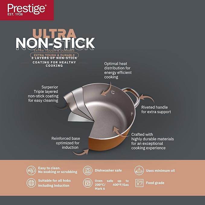 PRESTIGE ULTRA 26CM/6.2L/6.5QT STOCKPOT WITH GLASS LID AND PAN HOLDER