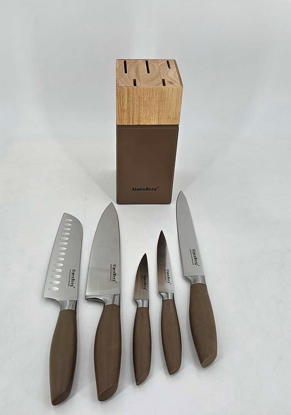 Alpenburg 6Pcs Wood Brown Knife Set With Wooden Holder