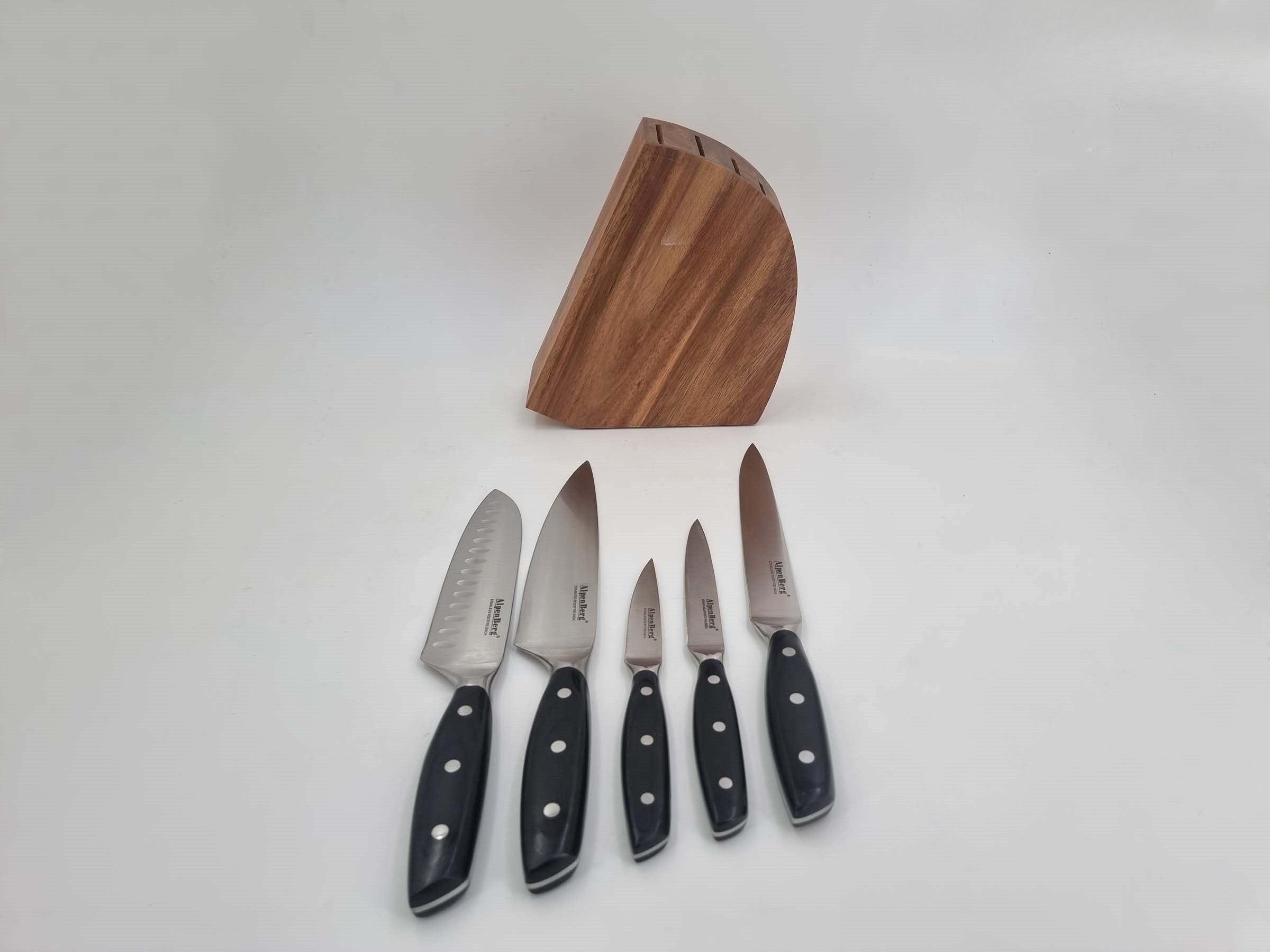 Alpenburg 6Pcs Black Knife Set With Oval Wooden Holder