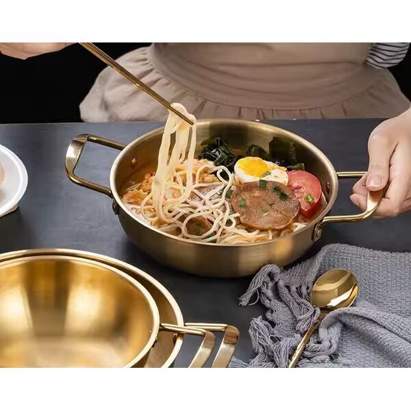 Korean Style Golden Stainless Steel Pan With Two Hands