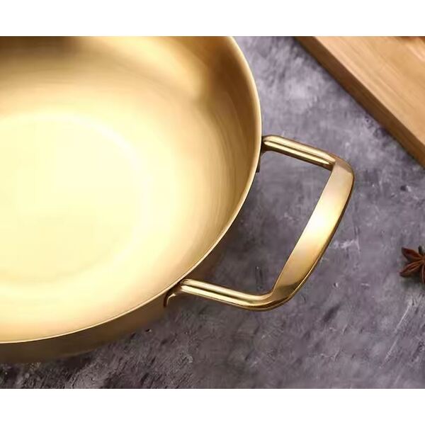 Korean Style Golden Stainless Steel Pan With Two Hands