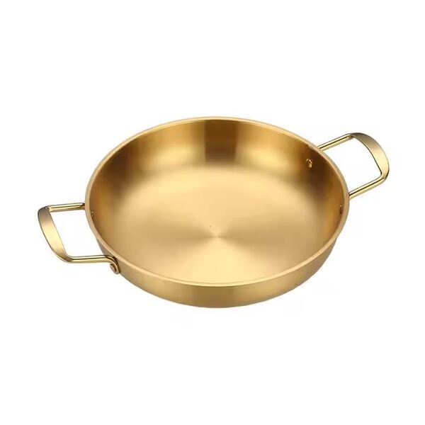 Korean Style Golden Stainless Steel Pan With Two Hands