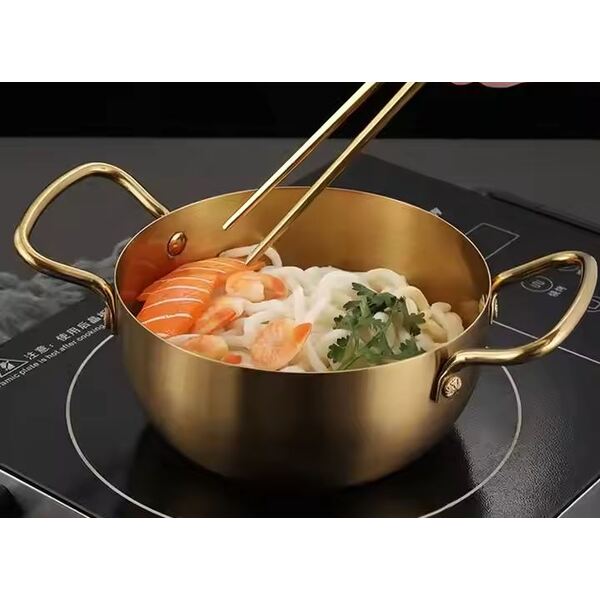 Korean Style Golden Stainless Steel Noodles pan Flat bottomed double ear soup pot cooking pot