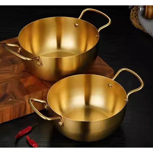 Korean Style Golden Stainless Steel Noodles pan Flat bottomed double ear soup pot cooking pot