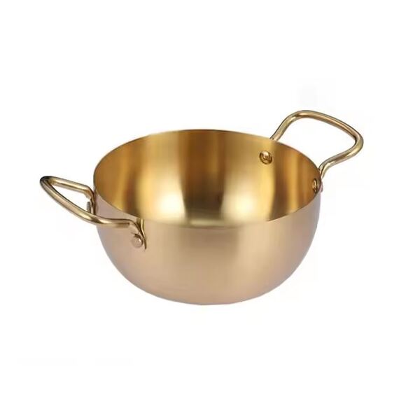 Korean Style Golden Stainless Steel Noodles pan Flat bottomed double ear soup pot cooking pot