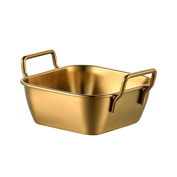 Korean Style Golden Stainless Steel 304 stainless steel square plate Korean creative fried chicken with ears snack plate French fries basket cooler dish candy snack