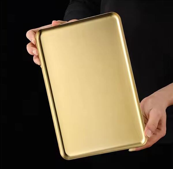 Golden Stainless Steel Serving Plate Restaurant BBQ Skewers Sushi Tray Large Shallow Tray Food