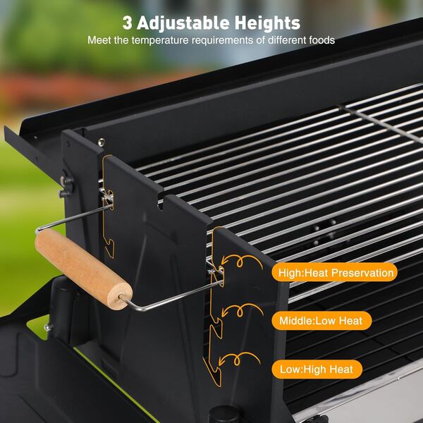 Portable Charcoal Grill, Foldable BBQ Grill with Rotatable Roast Chicken Rack & Baking Pan, Camping Barbecue Kabob Grill for Picnic Backyard Party Outdoor Cooking  (K-602) New Model HXB-11