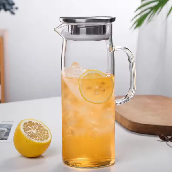 Glass Pitcher with Lid,1.5 Litre Glass Jug with Sealed Lid,Beverage Pitcher for Hot/Cold Water,Iced Tea and Juice Drink