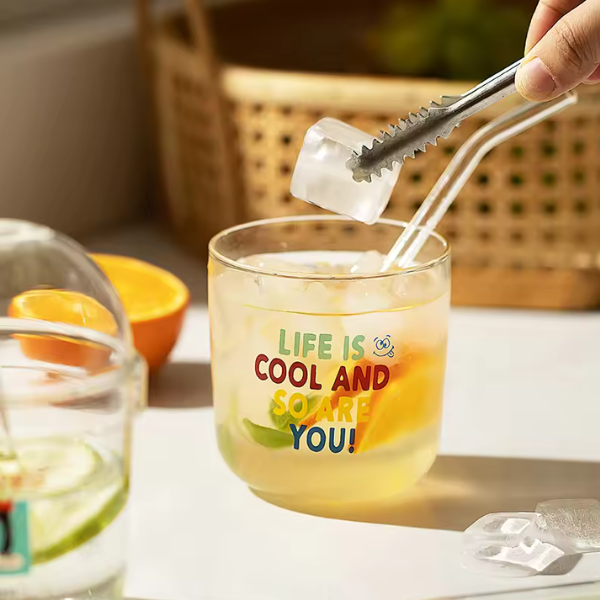 Cartoon Glass Straw Cup With Lid Transparent Coffee Juice Cup Party Restaurant Cold Drink Mug 440ml