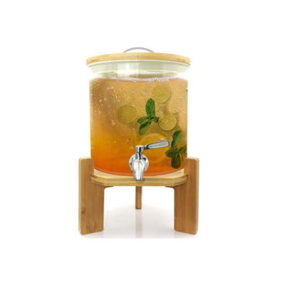 Dispenser jar with faucet and thermometer, glass/bamboo, transparent,