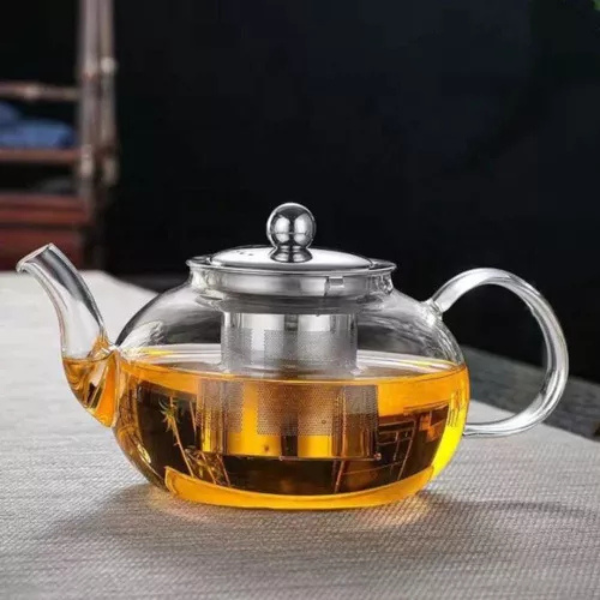 Chaleira De Vidro Bule 600ml Infusor Inox Chá Café Cozinha Cor Cinza Claro