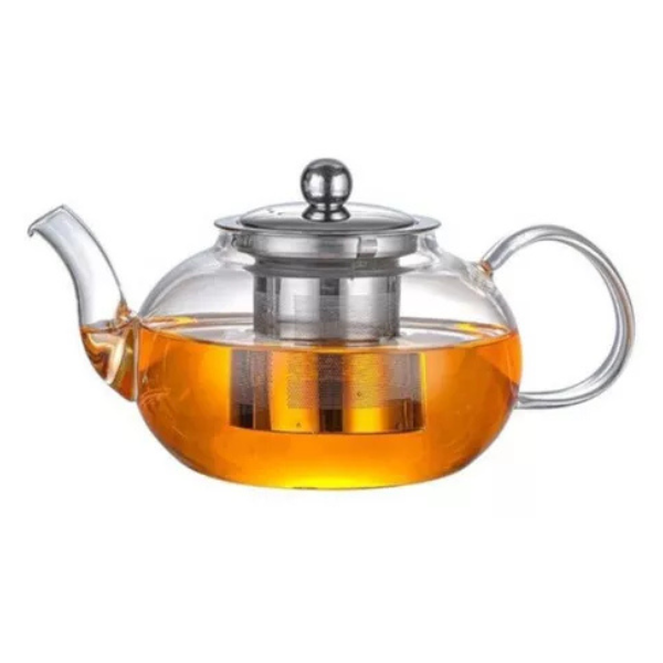 Chaleira De Vidro Bule 600ml Infusor Inox Chá Café Cozinha Cor Cinza Claro