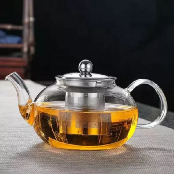 Chaleira De Vidro Bule 600ml Infusor Inox Chá Café Cozinha Cor Cinza Claro