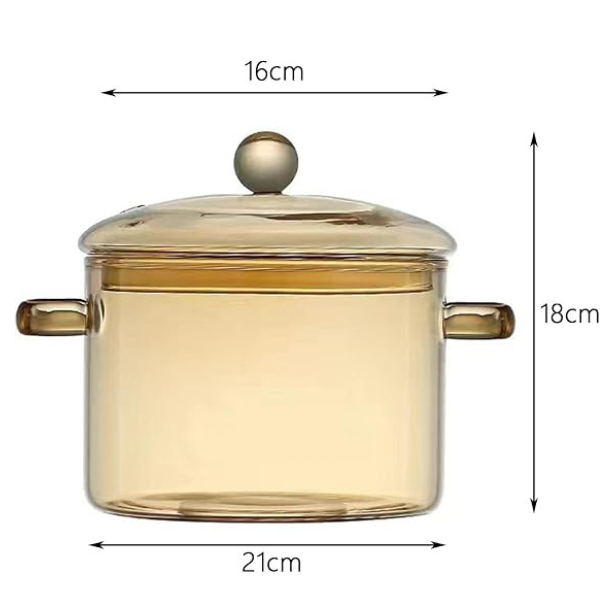 Glass Pot with Cover, Amber Glass Cooking Pot, Glass Saucepan with Lid and Handle - Safe to Heat Pasta Noodle, Soup, Milk, Baby Food