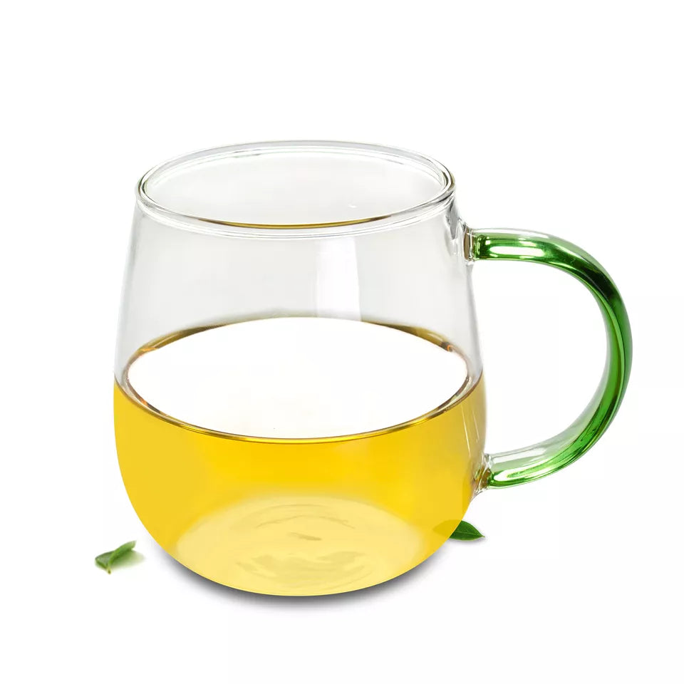 Heat Resistant Glass Round Tea Cup with Handle Water Coffee Mugs for Drink 400ml